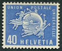 N°384-1957-SUISSE-UNION POSTALE UNIVERSELLE-40C-BLEU