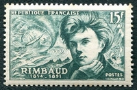 N°0910-1951-FRANCE-ARTHUR RIMBAUD-15F-VERT FONCE