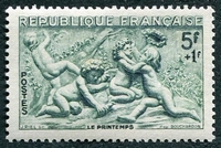 N°0859-1949-FRANCE-BAS RELIEF-LE PRINTEMPS-5F+1F-VERT