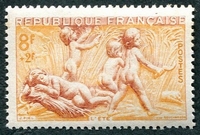 N°0860-1949-FRANCE-BAS RELIEF-L'ETE-8F+2F-JAUNE/BRUN