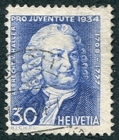 N°0281-1934-SUISSE-ALBRECHT VON HALLER-30C-BLEU