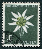 N°0400-1944-SUISSE-FLEUR-EDELWEISS-10C+5C-VERT/NOIR/JAUNE