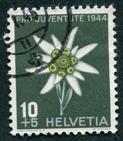 N°0400-1944-SUISSE-FLEUR-EDELWEISS-10C+5C-VERT/NOIR/JAUNE