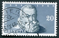 N°0453B-1948-SUISSE-BOURMESTRE WETTSTEIN-20C-BLEU/GRIS