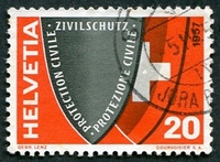 N°0588-1957-SUISSE-PROTECTION CIVILE-20C-ROUGE ET GRIS