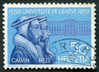 N°0624-1959-SUISSE-EFFIGIES DE CALVIN ET BEZE-50C