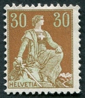 N°0121-1907-SUISSE-HELVETIA-30C-BISTRE/VERT