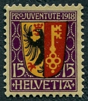 N°0169-1918-SUISSE-ARMOIRIES DE GENEVE-15+5C