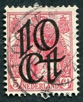 N°0114-1923-PAYS BAS-REINE WILHELMINE-10C S 5C-ROSE