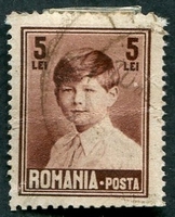 N°0341-1928-ROUMANIE-ROI MICHEL 1ER-5L-BRUN/ROUGE