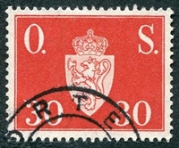 N°063-1952-NORVEGE-ARMOIRIES-30-ROUGE