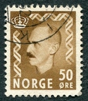 N°0329-1950-NORVEGE-HAAKON VII-50-BRUN/OLIVE