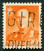 N°0385A-1958-NORVEGE-ROI OLAV V-90-JAUNE ORANGE