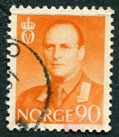 N°0385A-1958-NORVEGE-ROI OLAV V-90-JAUNE ORANGE