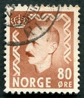 N°0331-1950-NORVEGE-HAAKON VII-80-BRUN/ROUGE