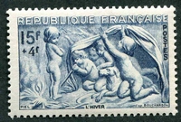 N°0862-1949-FRANCE-BAS RELIEF-L'HIVER-15F+4F-BLEU