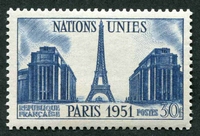 N°0912-1951-FRANCE-NATIONS UNIES-PARIS-30F-BLEU