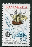 N°2756-1992-FRANCE-EUROPA-1507-AMERICA-CARTE-CARAVELLE