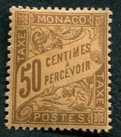 N°07-1905-MONACO-TAXE-50C-BRUN SUR ORANGE PALE