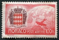 N°0007-1941-MONACO-ARMOIRIES ET AVION SUR GLOBE-100F