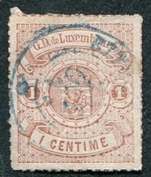 N°0016-1865-LUXEMBOURG-ARMOIRIES-1C-BRUN/ROUGE