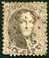 N°0014A-1863-BELGIQUE-LEOPOLD 1ER-10C-BRUN