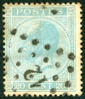 N°0018-1865-BELGIQUE-LEOPOLD 1ER-20C-BLEU