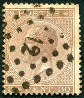 N°0019-1865-BELGIQUE-LEOPOLD 1ER-30C-BRUN