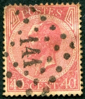 N°0020-1865-BELGIQUE-LEOPOLD 1ER-40C-ROSE