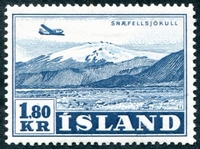N°27-1952-ISLANDE-AVION ET GLACIER DE SNAEFEL-1K80-BLEU/VERT