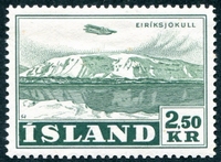 N°28-1952-ISLANDE-AVION ET GLACIEREIRIK-2K50-VERT