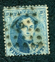 N°0015B-1863-BELGIQUE-LEOPOLD 1ER-20C-BLEU