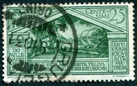 N°0265-1930-ITALIE-SALUT D'ENEE A LA TERRE PROMISE-25C-VERT