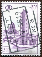 N°347-1953-BELGIQUE-GARE DE BRUXELLES MIDI-30F-VIOLET