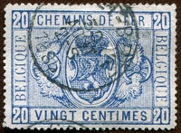 N°002-1879-BELGIQUE-ARMOIRIES-20C-BLEU