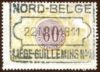 N°037-1902-BELGIQUE-80C-JAUNE ET BRUN LILAS