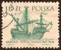 N°1248-1963-POLOGNE-BATEAU-CARAQUE-1Z15-VERT S/RESEDA