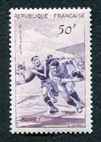 N°1074-1956-FRANCE-SPORT-RUGBY-50F-LILAS ET VIOLET