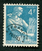 N°106-1953-FRANCE-MOISSONNEUSE-4F-BLEU/VERT