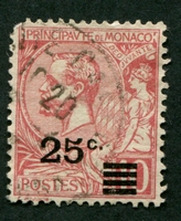 N°0052-1922-MONACO-PRINCE ALBERT 1ER-25C SUR 10C ROSE