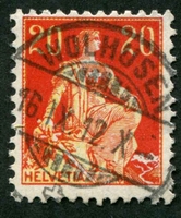 N°0119-1907-SUISSE-HELVETIA-20C ROUGE ET JAUNE