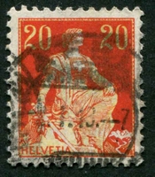 N°0119-1907-SUISSE-HELVETIA-20C ROUGE ET JAUNE