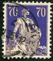 N°0207-1924-SUISSE-HELVETIA-70C-VIOLET ET BISTRE