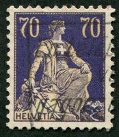 N°0207-1924-SUISSE-HELVETIA-70C-VIOLET ET BISTRE