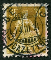 N°0127-1907-SUISSE-HELVETIA-3F-BISTRE ET JAUNE