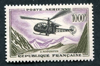 N°0037-1957-FRANCE-HELICOPERE ALOUETTE-1000F-OLIVE LILAS NO 