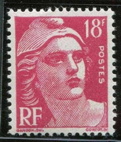 N°0887-1951-FRANCE-MARIANNE DE GANDON-18F-ROSE CARMINE