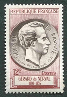 N°1043-1955-FRANCE-GERARD DE NERVAL-12F-BRUN CARMINE