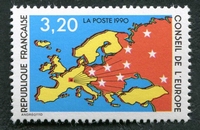 N°105-1990-FRANCE-CARTE EUROPE ET ETOILES-3F20