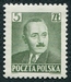 N°0574-1950-POLOGNE-PRESIDENT BIERUT-5Z-VERT GRIS 